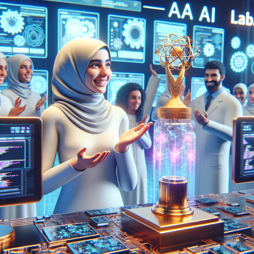 A visual representation of a participant showcasing their AI project and receiving recognition at a LabLab AI hackathon. prompt